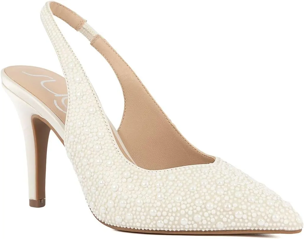 Sugar Women’s Rhinestone Slingback Heels – Sparkly Pointed Toe Stiletto Pumps for Wedding, Party, Evening & Formal Dress Shoes