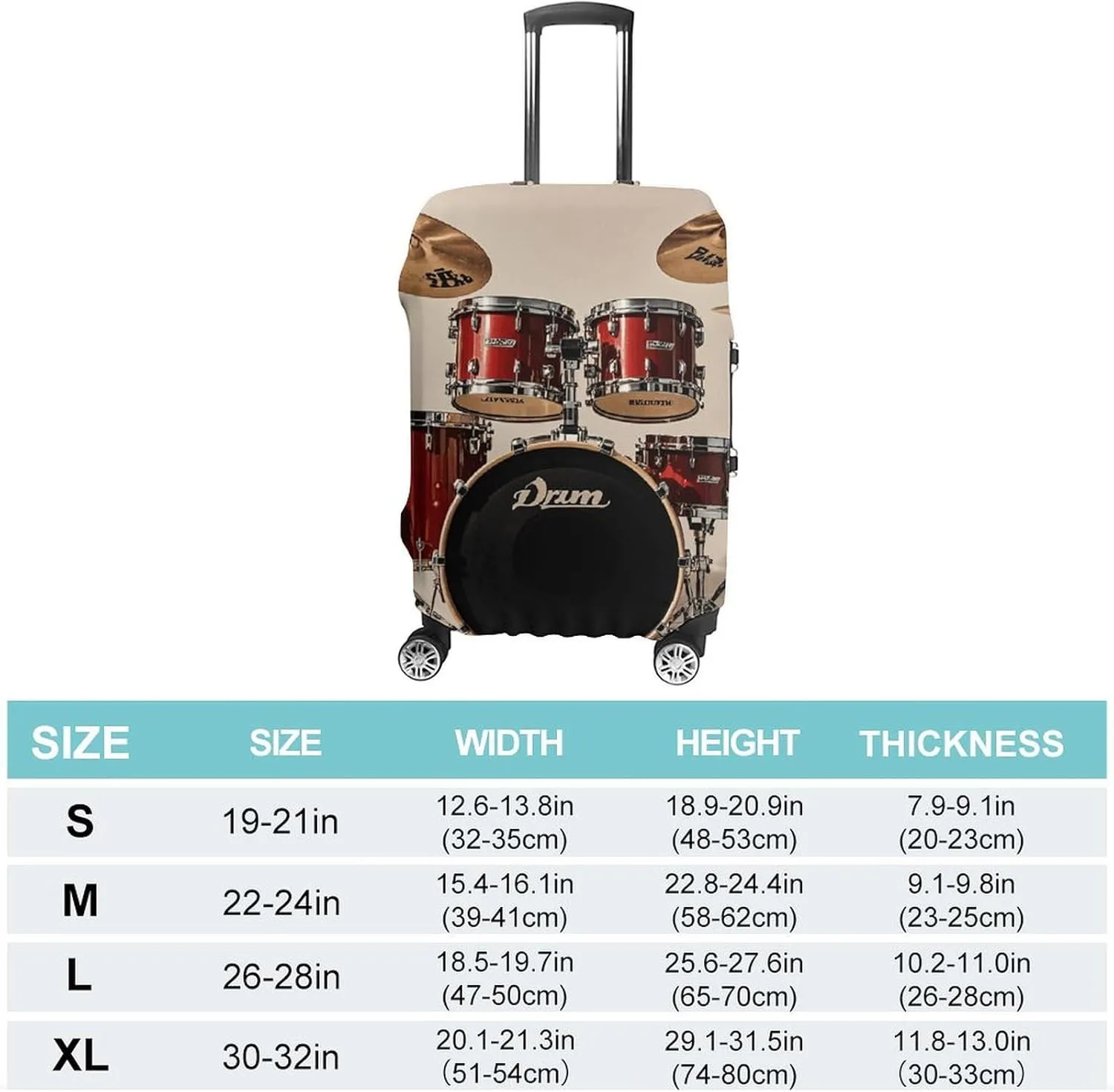 Suitcase Covers for Luggage Drum Set-standard Fashion Luggage Cover Washable Protector Waterproof Suitcase Cover Anti-scratch Travel Suitcases Covers Case for 19-32 Inch Luggages M