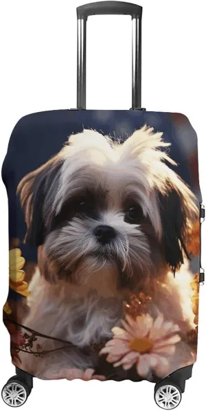 Suitcase Covers for Luggage Shih Tzu Dog And Flowers Fashion Luggage Cover Washable Protector Waterproof Suitcase Cover Anti-scratch Travel Suitcases Covers Case for 19-32 Inch Luggages XL