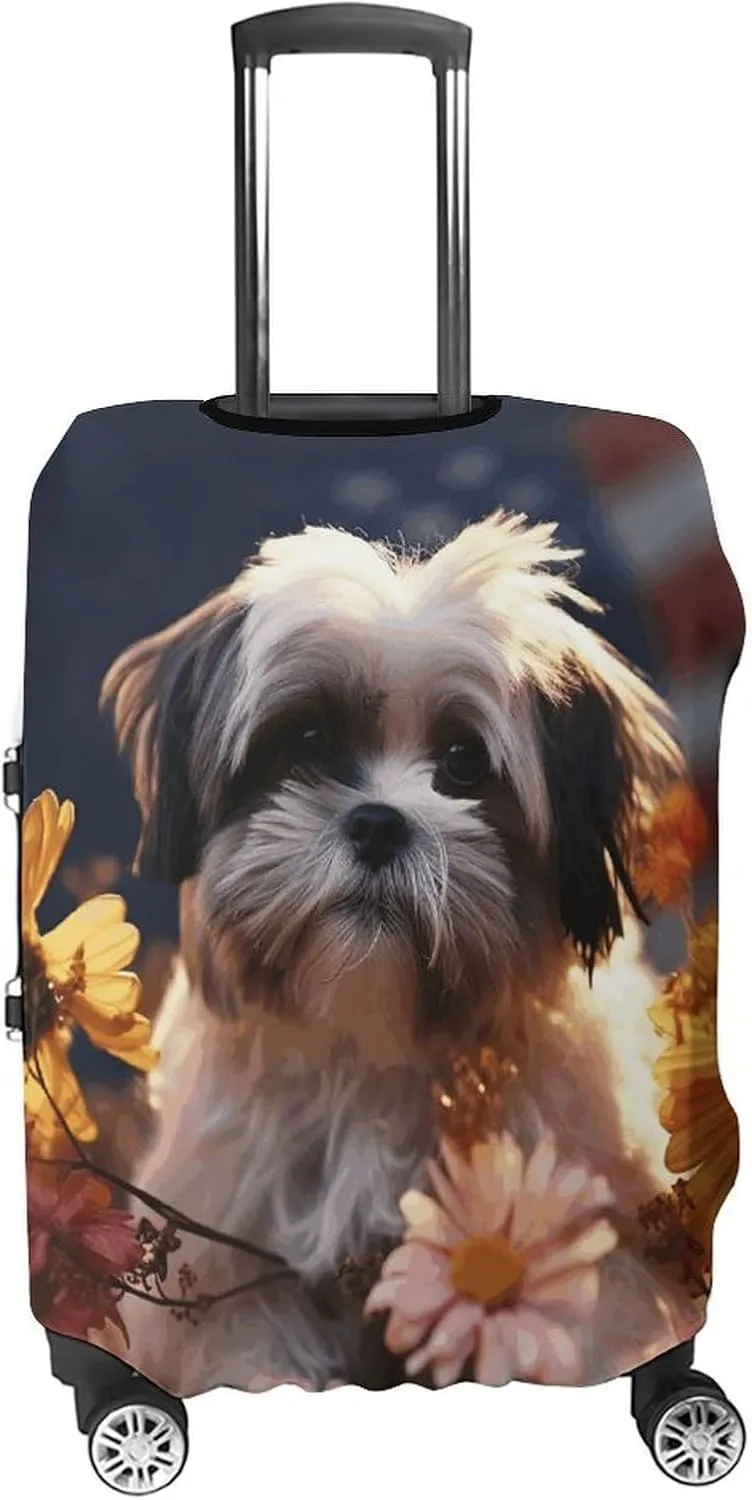 Suitcase Covers for Luggage Shih Tzu Dog And Flowers Fashion Luggage Cover Washable Protector Waterproof Suitcase Cover Anti-scratch Travel Suitcases Covers Case for 19-32 Inch Luggages XL