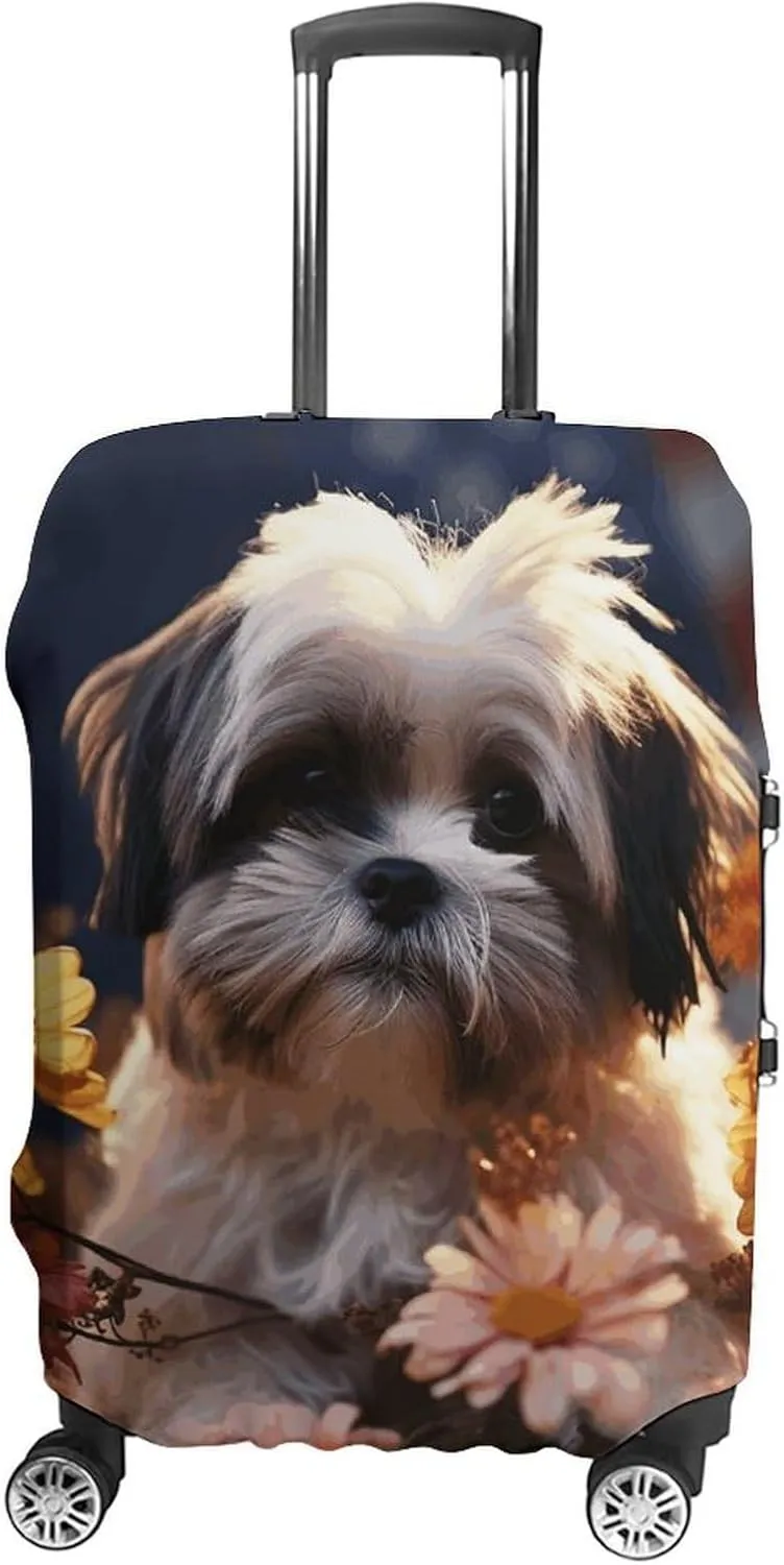 Suitcase Covers for Luggage Shih Tzu Dog And Flowers Fashion Luggage Cover Washable Protector Waterproof Suitcase Cover Anti-scratch Travel Suitcases Covers Case for 19-32 Inch Luggages XL