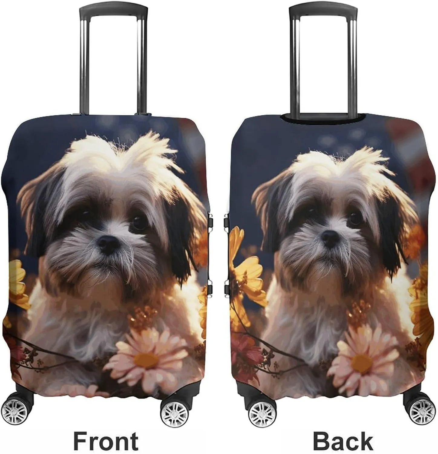 Suitcase Covers for Luggage Shih Tzu Dog And Flowers Fashion Luggage Cover Washable Protector Waterproof Suitcase Cover Anti-scratch Travel Suitcases Covers Case for 19-32 Inch Luggages XL
