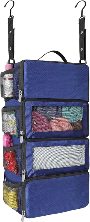 Suitcase Organizer, Hanging Packing Cubes & Portable Hanging Shelves - Collapsible Travel Organizer for Carry-on (Navy Blue, Small)