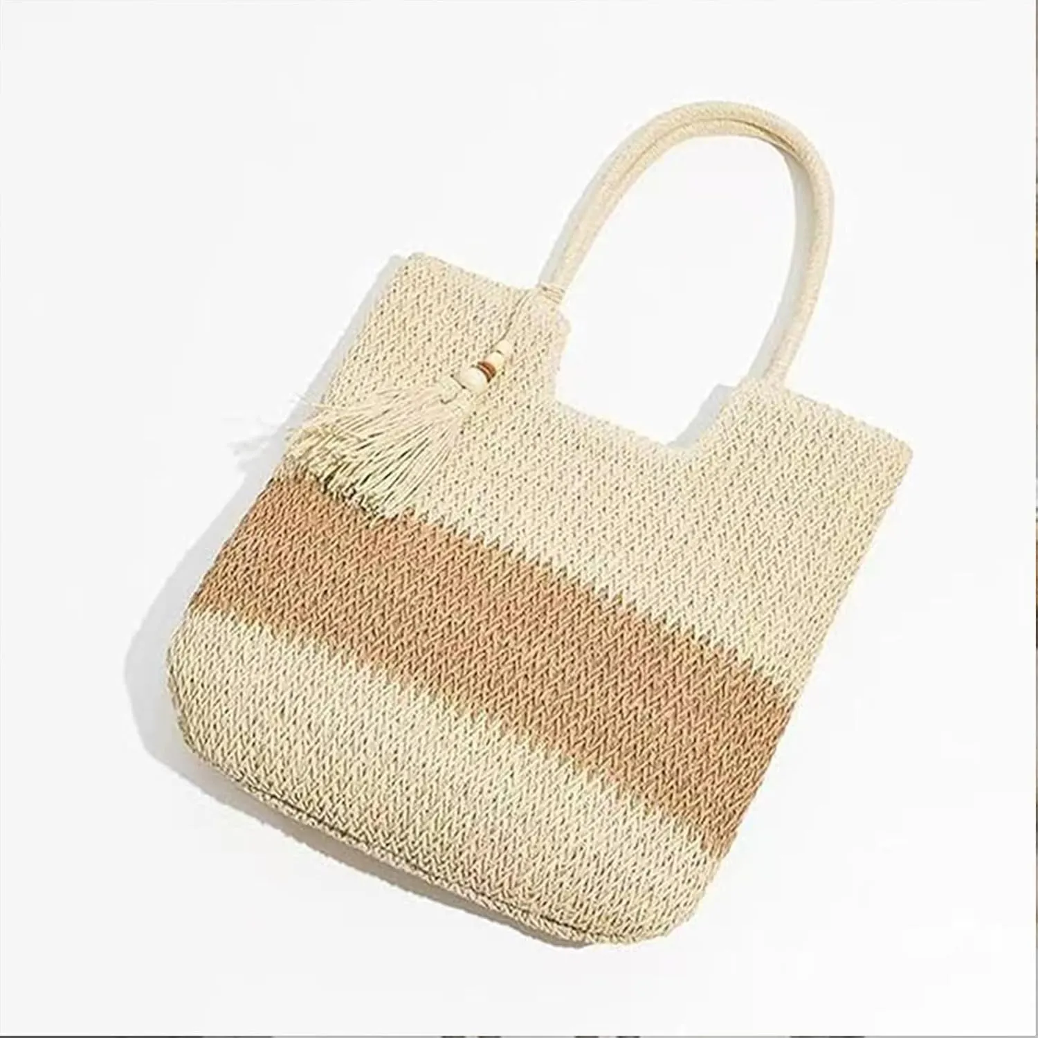Summer Beige Cotton Knitted Shoulder Bag bags for 2025, Bohemian Hobo Crochet Beach bag Casual Designer Purse for Women