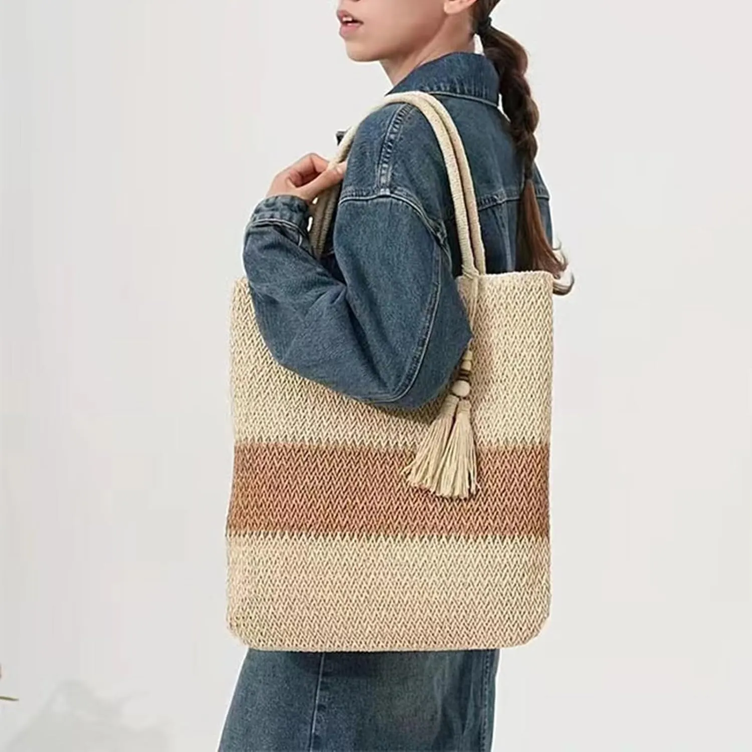 Summer Beige Cotton Knitted Shoulder Bag bags for 2025, Bohemian Hobo Crochet Beach bag Casual Designer Purse for Women