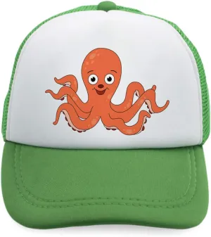 Summer Kids Trucker Hat Octopus Polyester Boys Girls Sun Toddler Caps Kelly Green Design Only Adjustable
