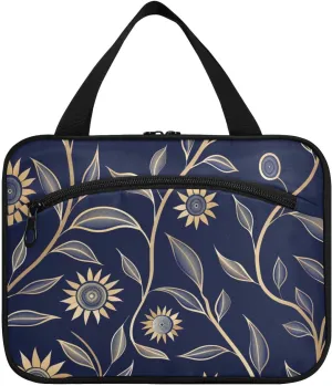 Sunflower Dark Blue hanging large capacity travel cosmetic bag with hook, designer washable hanging toiletry bags for women must haves toilet kit de para mujer L