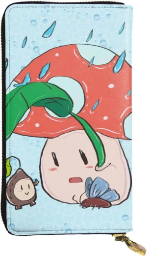 Sunflower Seeds and Mushroom Picture Leather Long Clutch Wallet : Comfortable, Lightweight,Fashion, Durable 7.48 x 4.13 in, Black, One Size