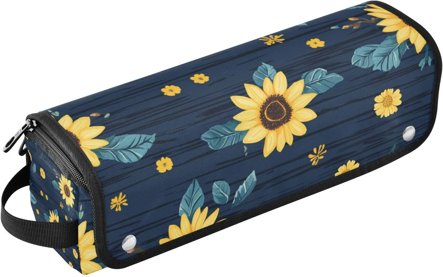 Sunflower Wood Blue Hair Tool Travel Bag and Heat Resistant Mat with Zipper Curling Iron Travel Holder Storage Bag for Straigheners, Curling Iron, Hair Dryer