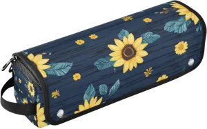 Sunflower Wood Blue Hair Tool Travel Bag and Heat Resistant Mat with Zipper Curling Iron Travel Holder Storage Bag for Straigheners, Curling Iron, Hair Dryer