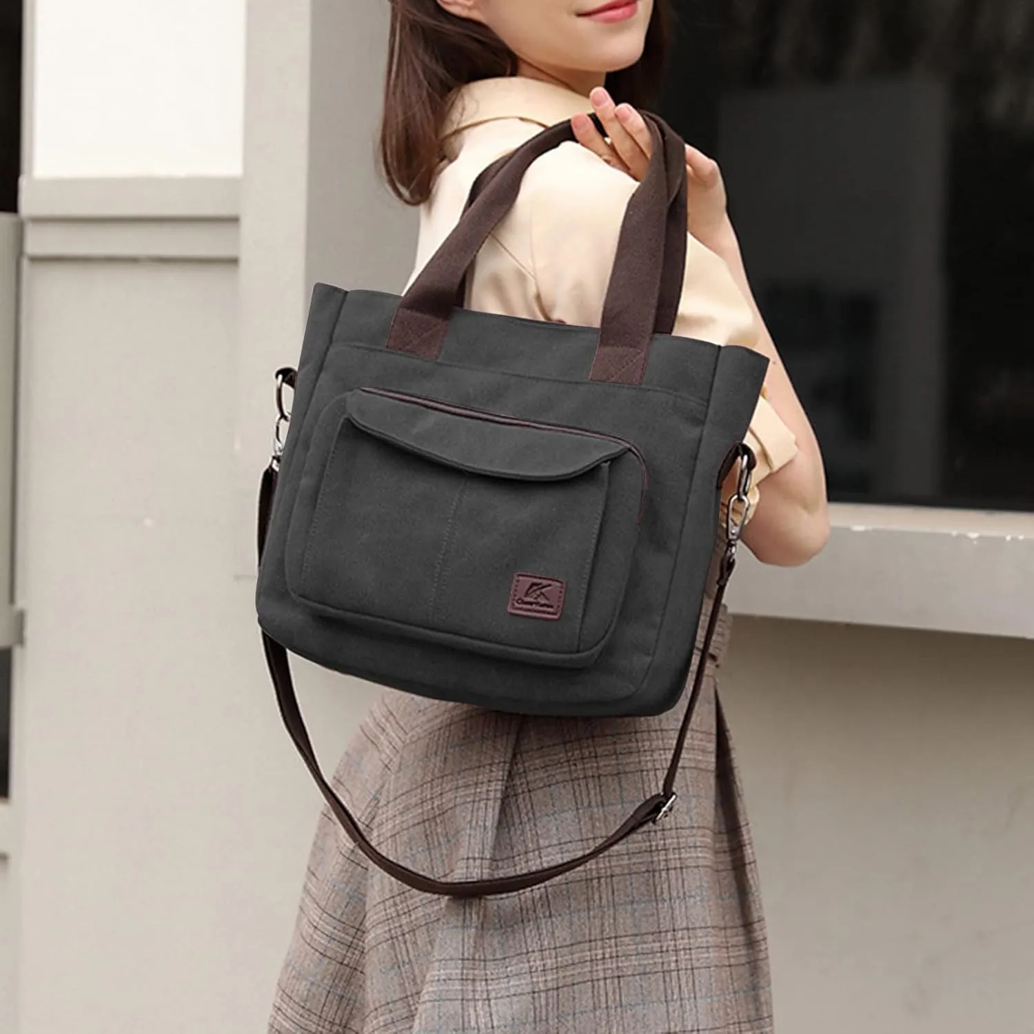 Sunshinejing Women's Canvas Tote Purse Shoulder Crossbody Bag Small Handbag Multi-pocket Top Handle Work Bags