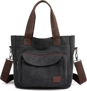 Sunshinejing Women's Canvas Tote Purse Shoulder Crossbody Bag Small Handbag Multi-pocket Top Handle Work Bags
