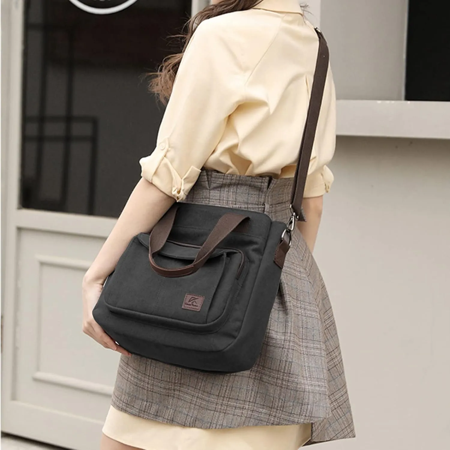 Sunshinejing Women's Canvas Tote Purse Shoulder Crossbody Bag Small Handbag Multi-pocket Top Handle Work Bags
