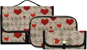 susiyo Heart Rhythms Toiletry Bag Set of 3 Portable Travel Cosmetic Case Makeup Brush Organizer for Women and Girls