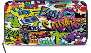susiyo Womens Wallet Vintage Cool Graffiti Wallet for Women Long Wallet PU Leather Zip Around Phone Clutch Handbag Card Holder Purse Girls Men