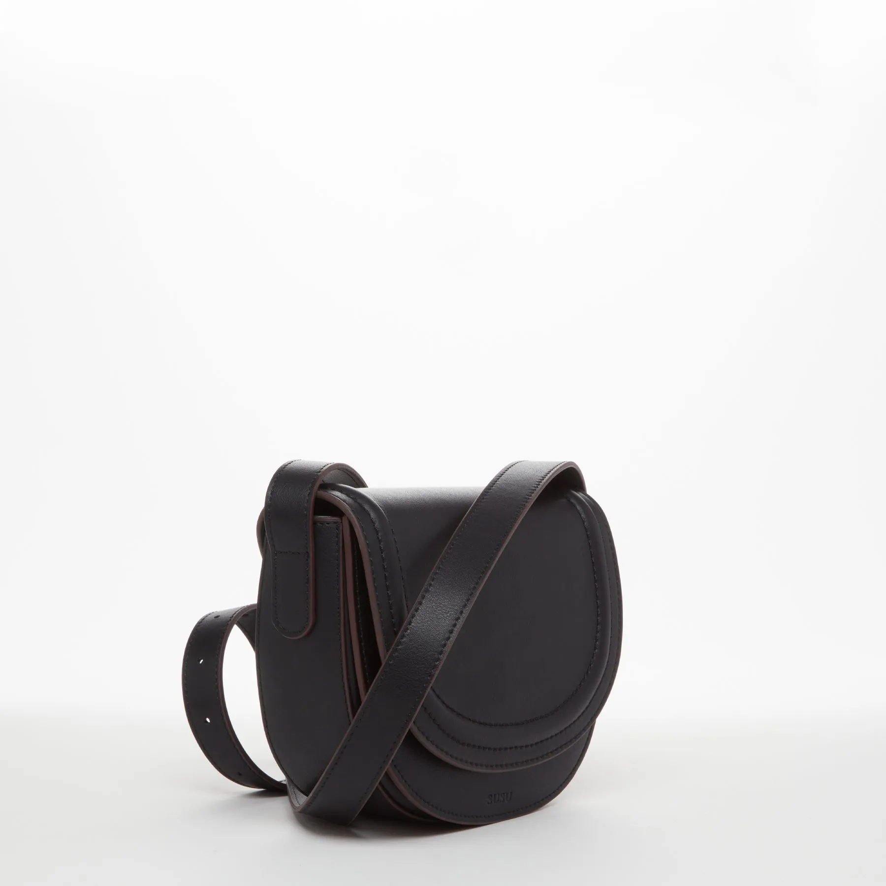 SUSU Leather Saddle Bag Black Crossbody Purse Women's Handbag