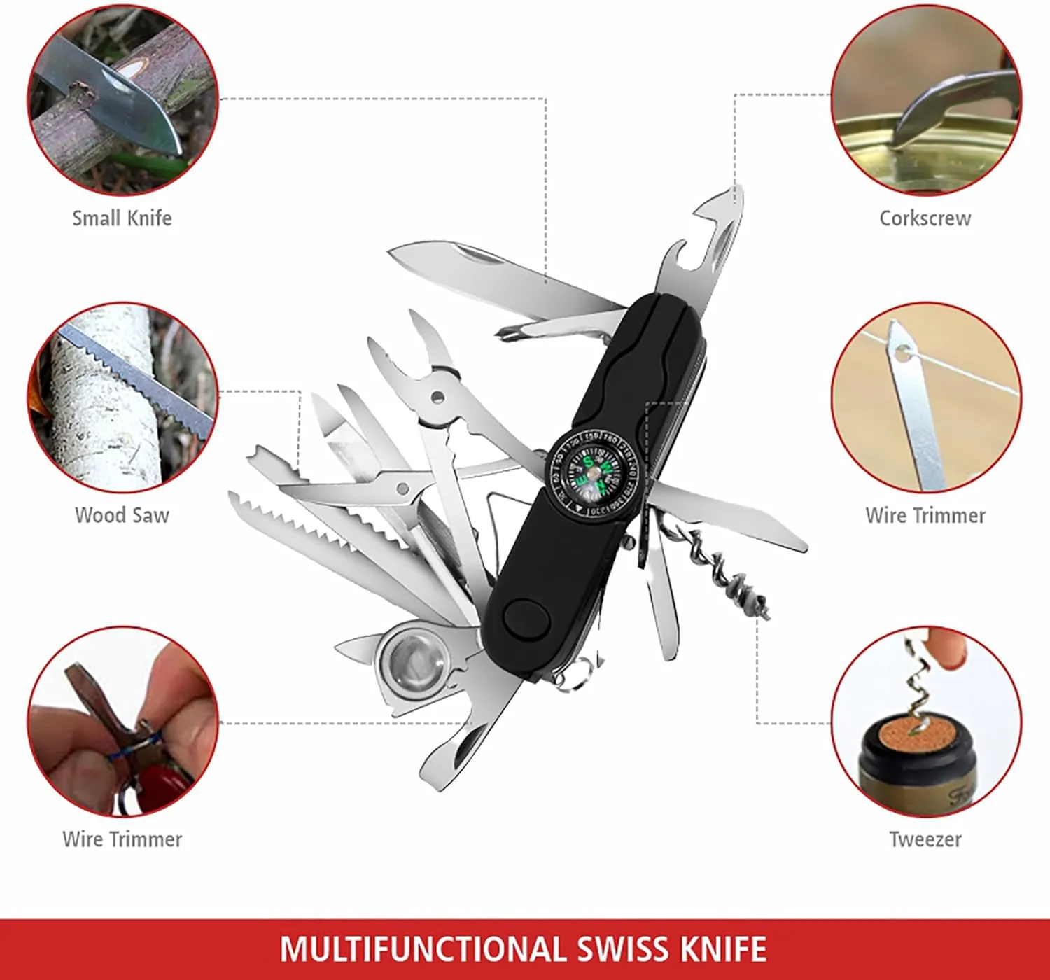 Swiss Eagle Premium Quality Knife Multi Tool Pocket Knife for Men with Compass - 30 Tools All in Your Pocket - navaja suiza