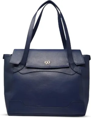 Tara Large Blue Leather Work Tote Bag for Women | Genuine Leather Office Bag with Laptop Compartment | Handcrafted by Dharavi Market