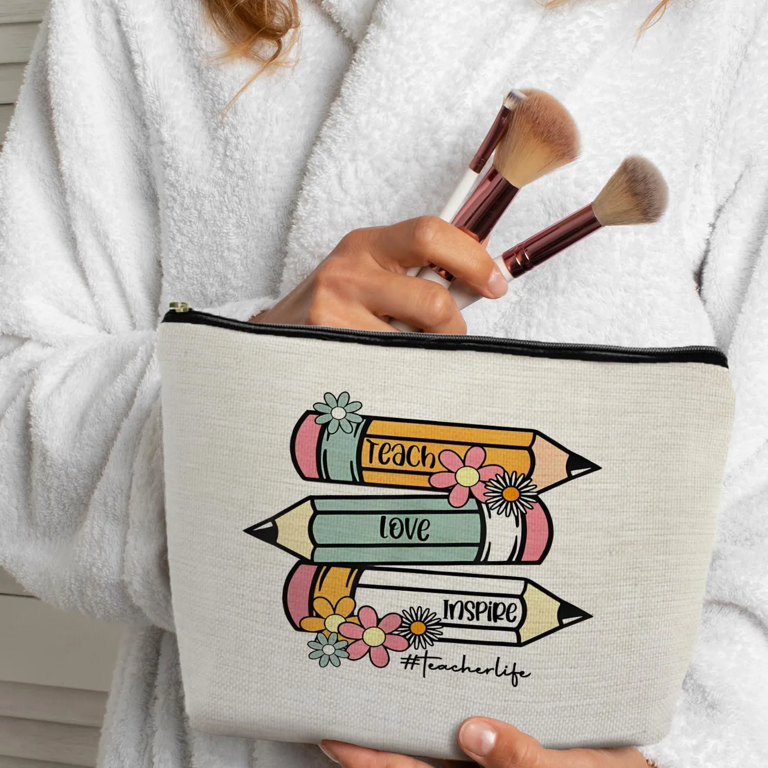 Teach Love Inspire Teacher Life Teacher Zipper Pouch Small Makeup Bag Cosmetic Bag for Purse, Teacher Appreciation Gifts for Women
