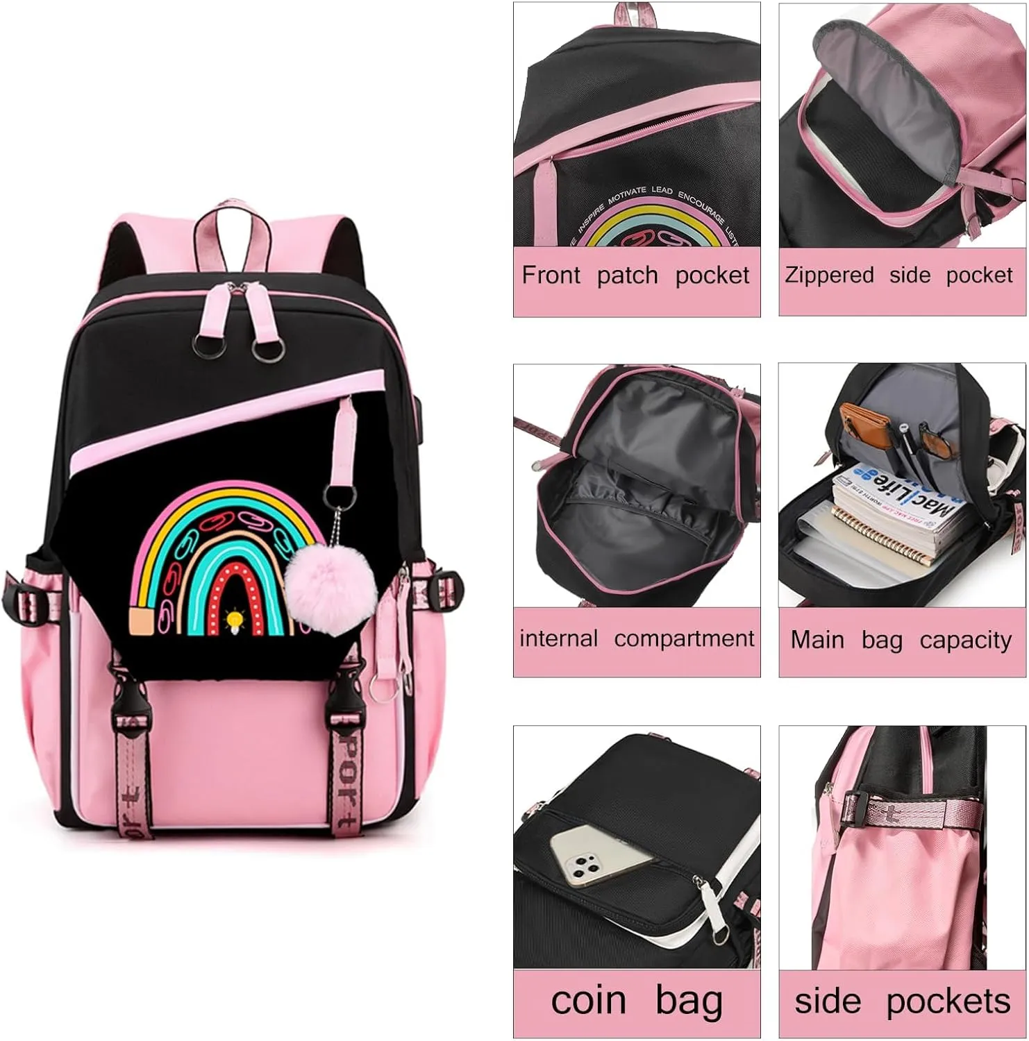 Teacher Backpack for Women, 16.5 Inch Laptop Backpack With USB Charging Port Large Capacity Travel Backpack,Waterproof Carry on Work Bags,Pink