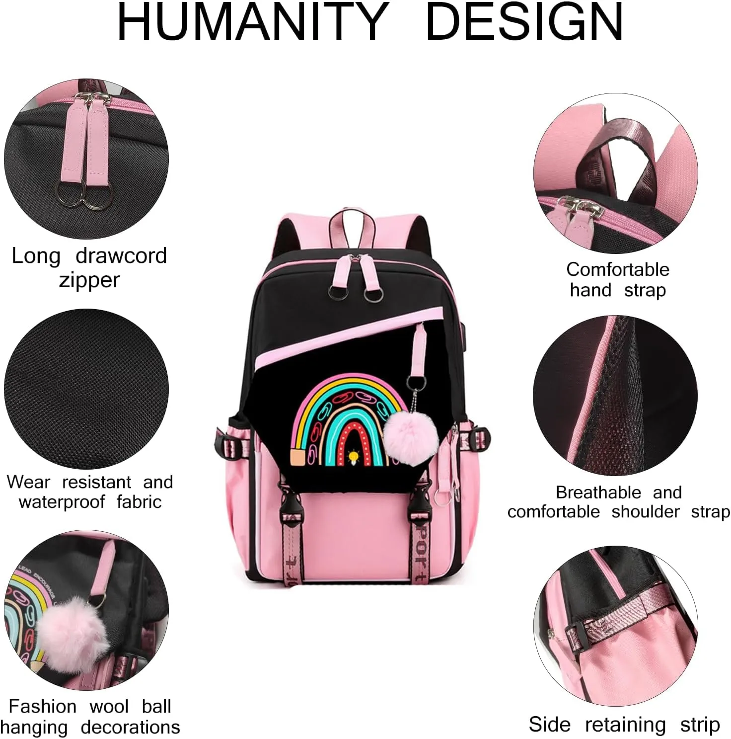 Teacher Backpack for Women, 16.5 Inch Laptop Backpack With USB Charging Port Large Capacity Travel Backpack,Waterproof Carry on Work Bags,Pink