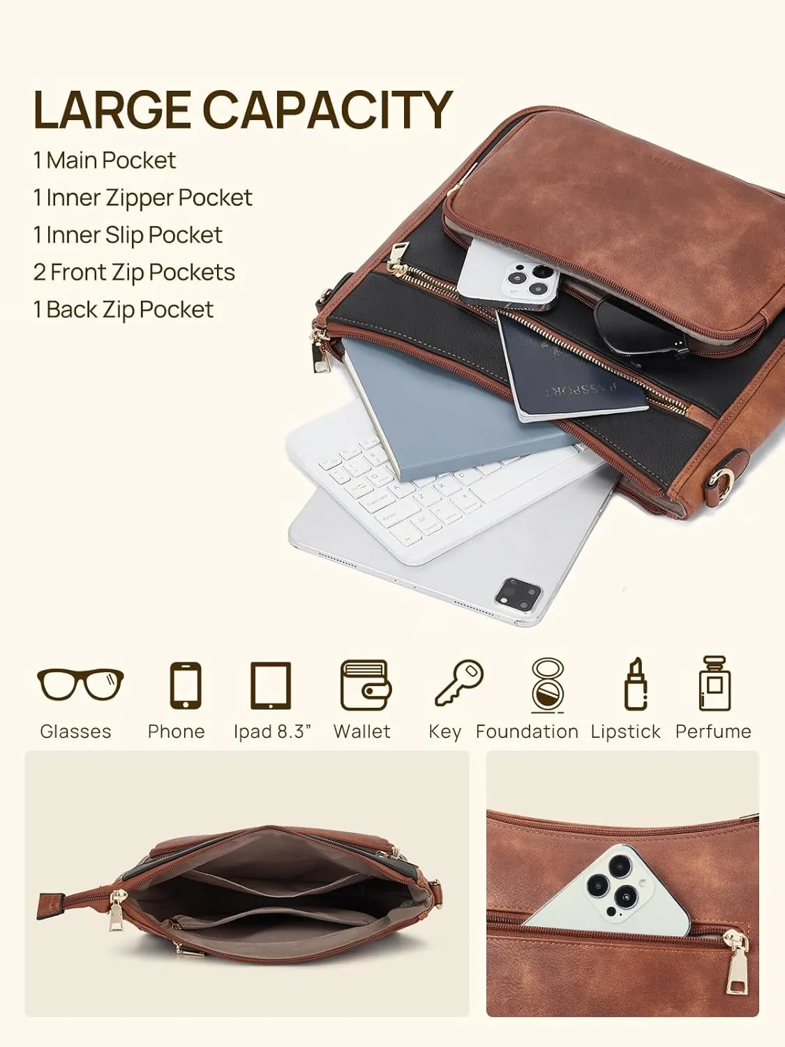 Telena Vegan Leather Crossbody Bags for Women Travel Shoulder Hobo Bag Bucket Large Purse Straps Replacement