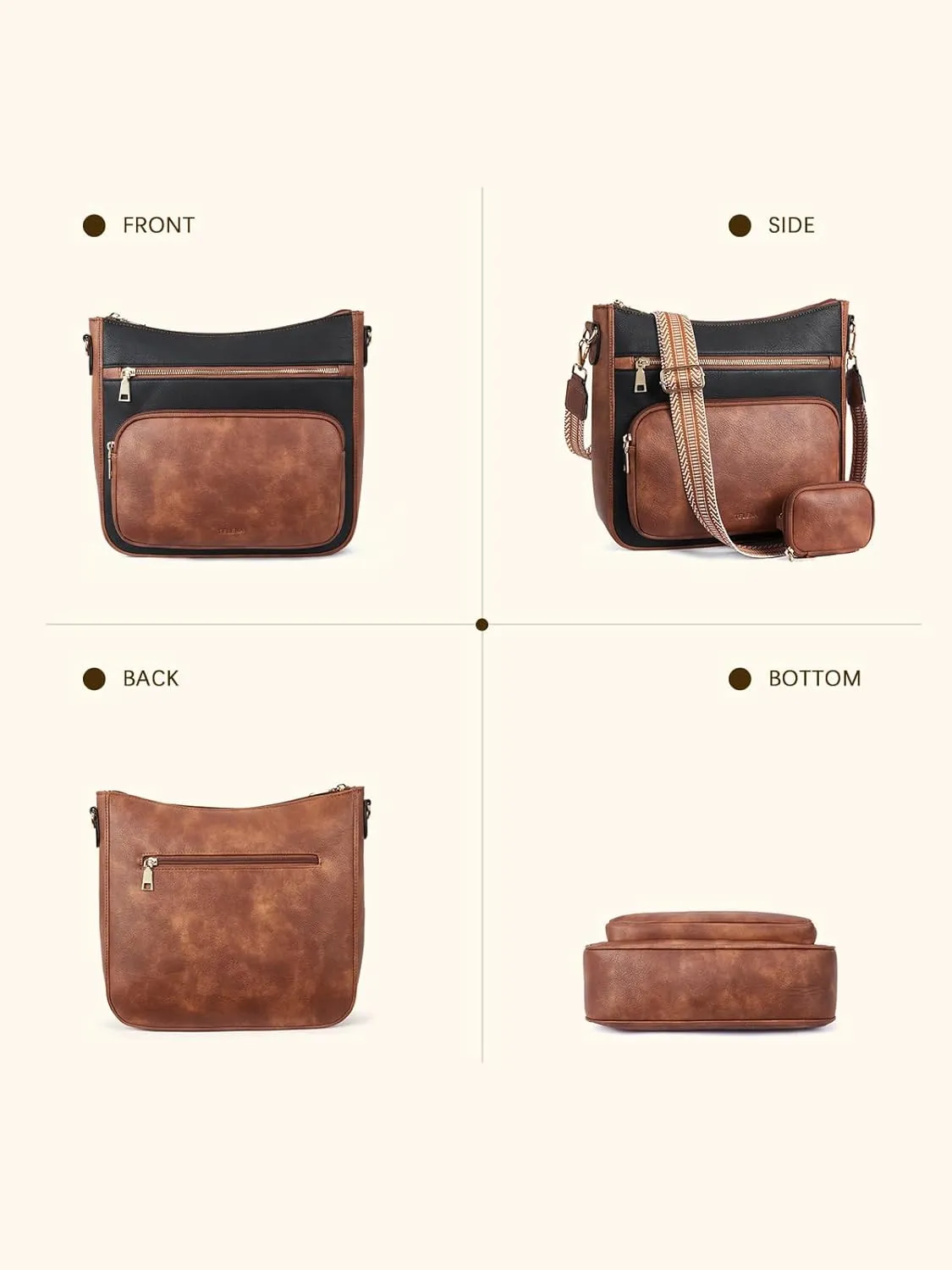 Telena Vegan Leather Crossbody Bags for Women Travel Shoulder Hobo Bag Bucket Large Purse Straps Replacement