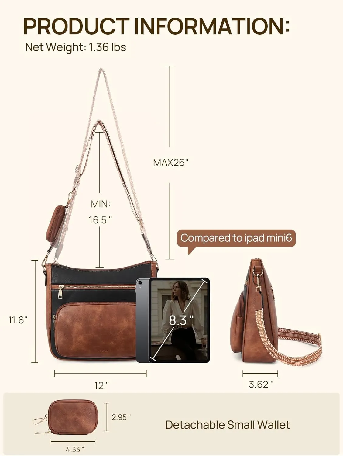 Telena Vegan Leather Crossbody Bags for Women Travel Shoulder Hobo Bag Bucket Large Purse Straps Replacement