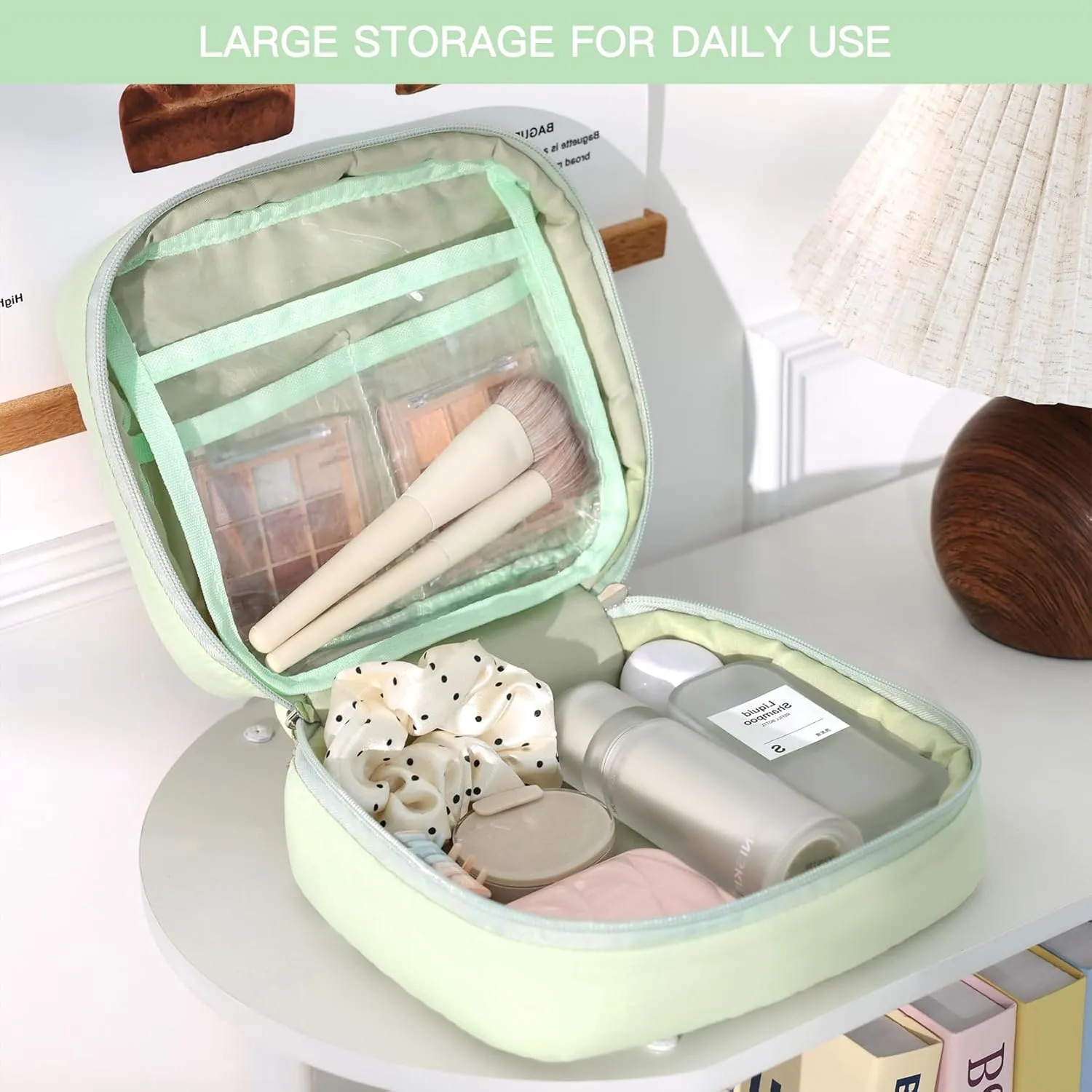 Teryeefi Hanging Travel Toiletry Bag for women, [Cute Candy Color Puffy Design] Travel Makeup Cosmetic Bag with Waterproof function (Green)