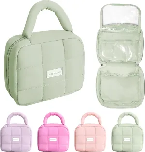 Teryeefi Hanging Travel Toiletry Bag for women, [Cute Candy Color Puffy Design] Travel Makeup Cosmetic Bag with Waterproof function (Green)