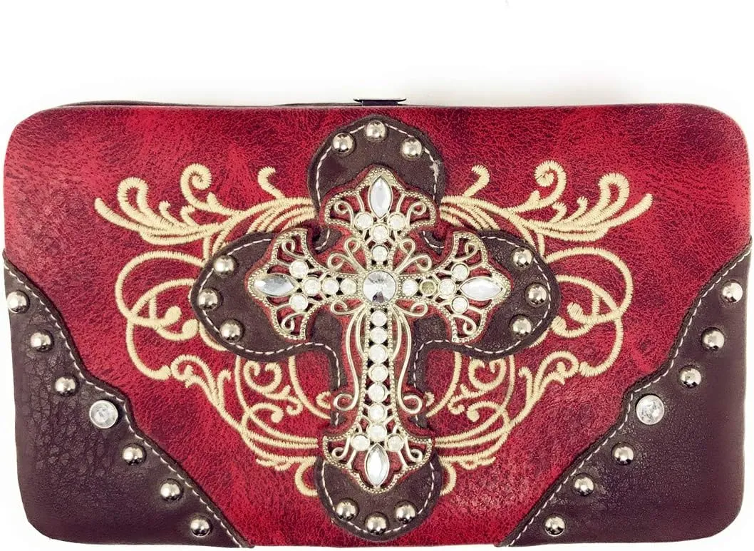 Texas West Premium Women's Rhinestone Buckle Handbag Wallet in 6 colors