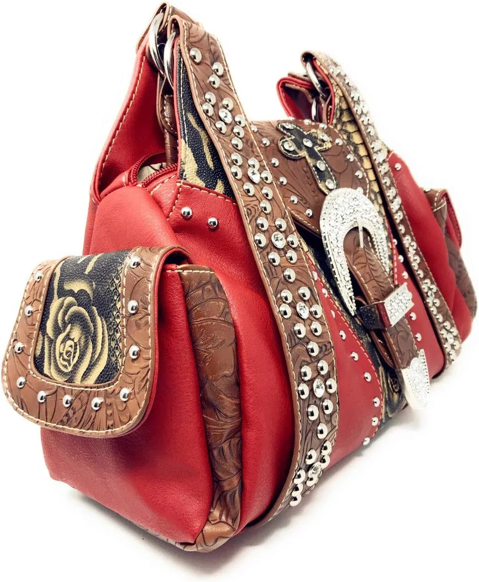 Texas West Premium Women's Rhinestone Buckle Handbag Wallet in 6 colors
