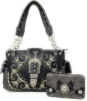 Texas West Premium Women's Rhinestone Buckle Handbag Wallet in 6 colors