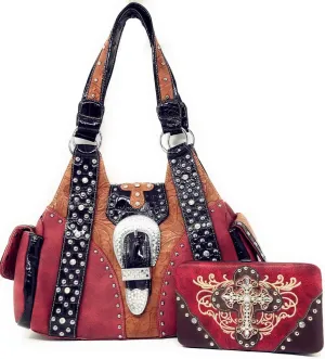 Texas West Premium Women's Rhinestone Buckle Handbag Wallet in 6 colors