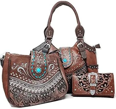 Texas West Western Style Rhinestone Concho Buckle Concealed Carry Purse Women Shoulder Bag in 5 colors