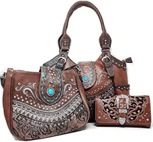 Texas West Western Style Rhinestone Concho Buckle Concealed Carry Purse Women Shoulder Bag in 5 colors