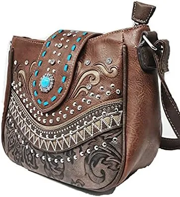 Texas West Western Style Rhinestone Concho Buckle Concealed Carry Purse Women Shoulder Bag in 5 colors