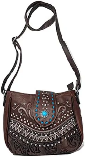 Texas West Western Style Rhinestone Concho Buckle Concealed Carry Purse Women Shoulder Bag in 5 colors