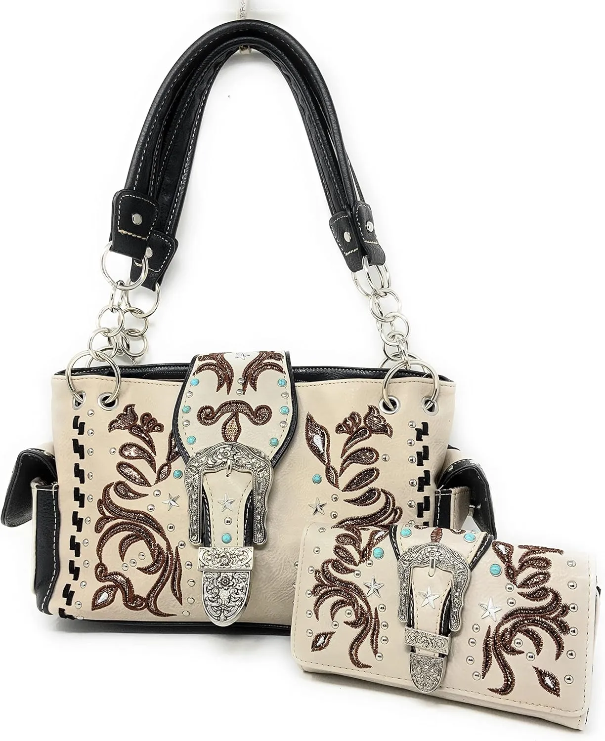 Texas West Women's Buckle Embroidery Shoulder Handbag Wallet in Multi-Color