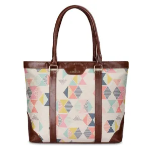 THE CLOWNFISH Miranda Series 15.6 inch Laptop Bag For Women Printed Handicraft Fabric & Faux Leather Office Bag Tote Shoulder Bag (Black-Wave Design)