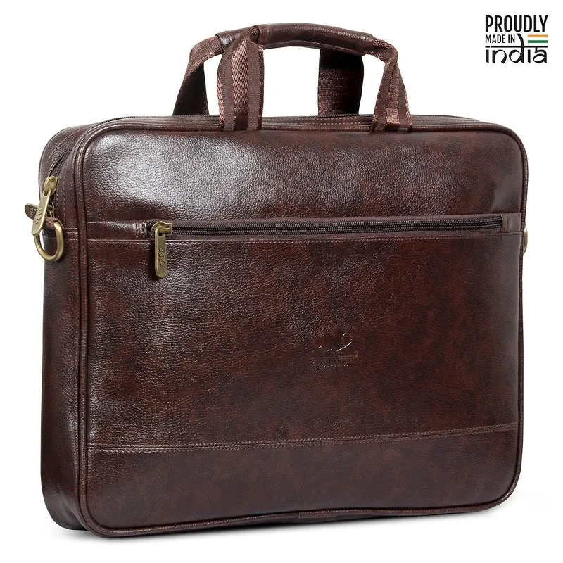 THE CLOWNFISH Unisex Biz Faux Leather 14 Inch Laptop Messenger Bag Briefcase (Dark Brown)