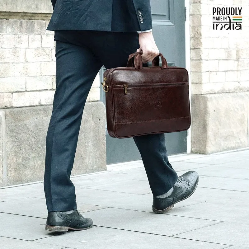 THE CLOWNFISH Unisex Biz Faux Leather 14 Inch Laptop Messenger Bag Briefcase (Dark Brown)