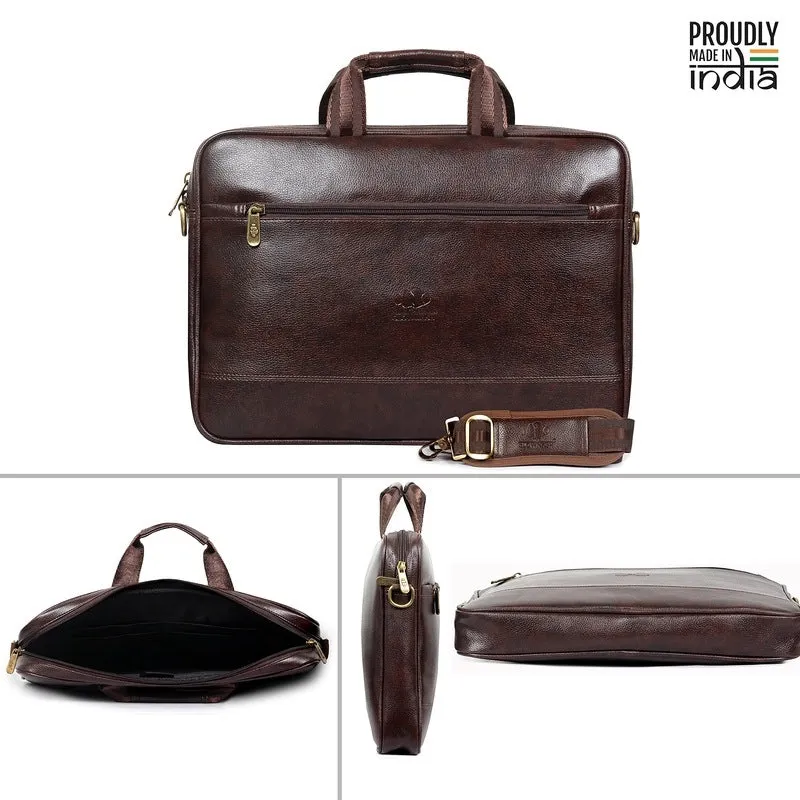 THE CLOWNFISH Unisex Biz Faux Leather 14 Inch Laptop Messenger Bag Briefcase (Dark Brown)