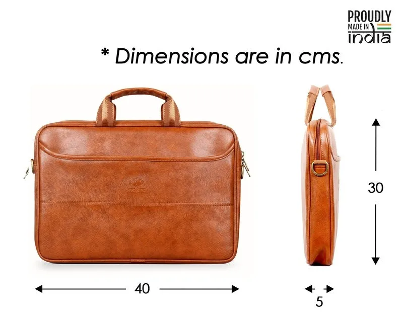 THE CLOWNFISH Unisex Divine Faux Leather 14 Inch Laptop Messenger Bag Briefcase (Tan), Brown