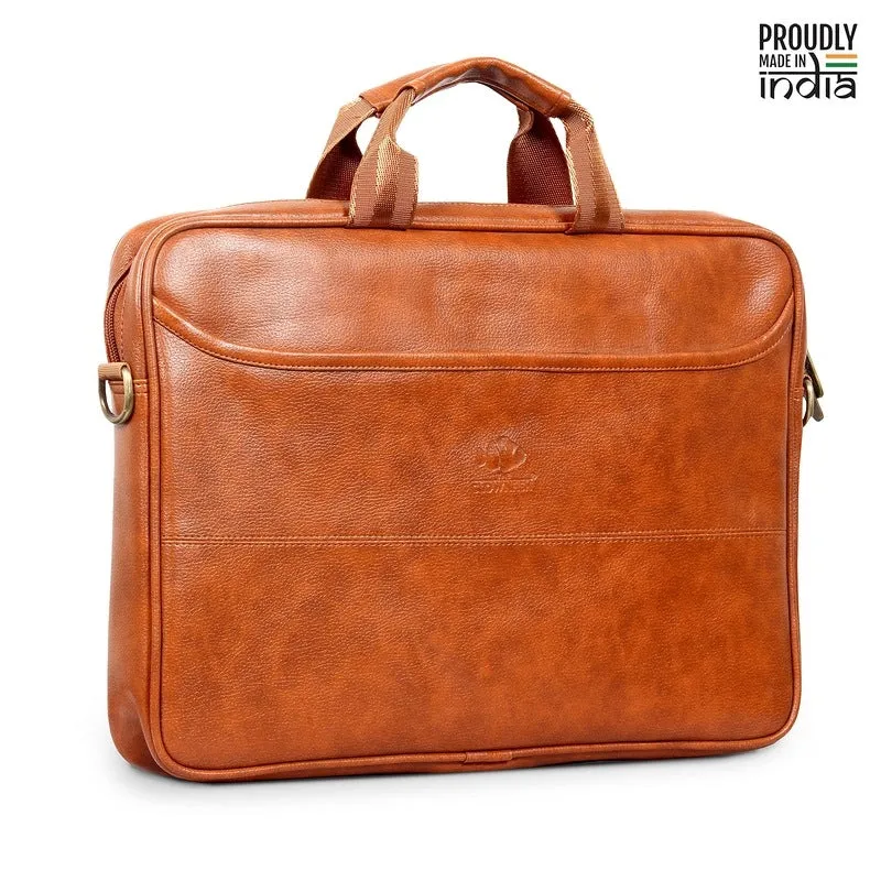 THE CLOWNFISH Unisex Divine Faux Leather 14 Inch Laptop Messenger Bag Briefcase (Tan), Brown