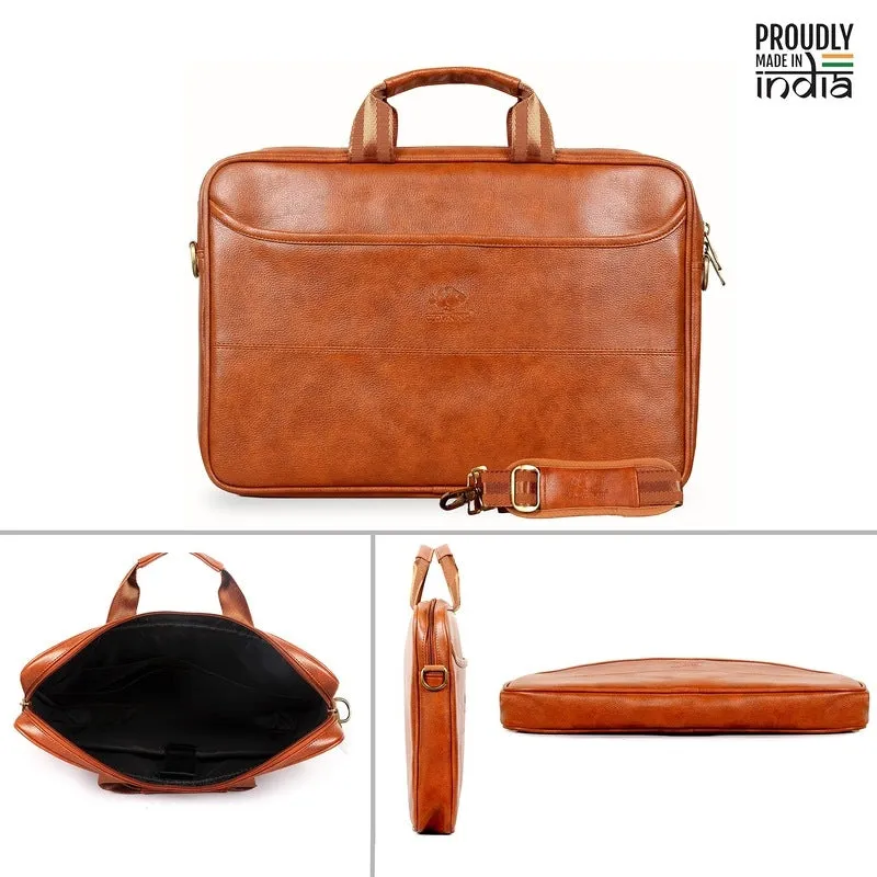 THE CLOWNFISH Unisex Divine Faux Leather 14 Inch Laptop Messenger Bag Briefcase (Tan), Brown