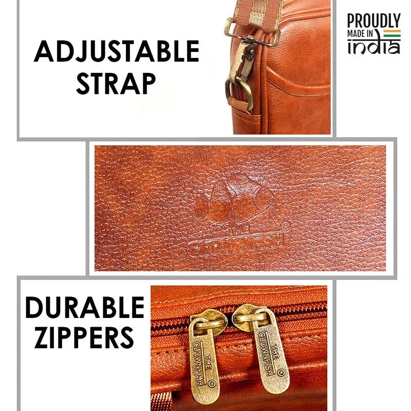 THE CLOWNFISH Unisex Divine Faux Leather 14 Inch Laptop Messenger Bag Briefcase (Tan), Brown