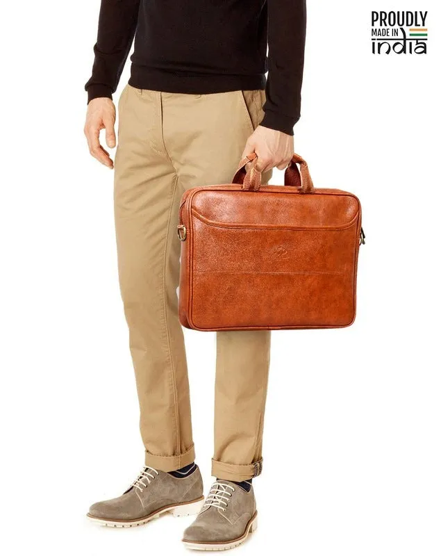 THE CLOWNFISH Unisex Divine Faux Leather 14 Inch Laptop Messenger Bag Briefcase (Tan), Brown