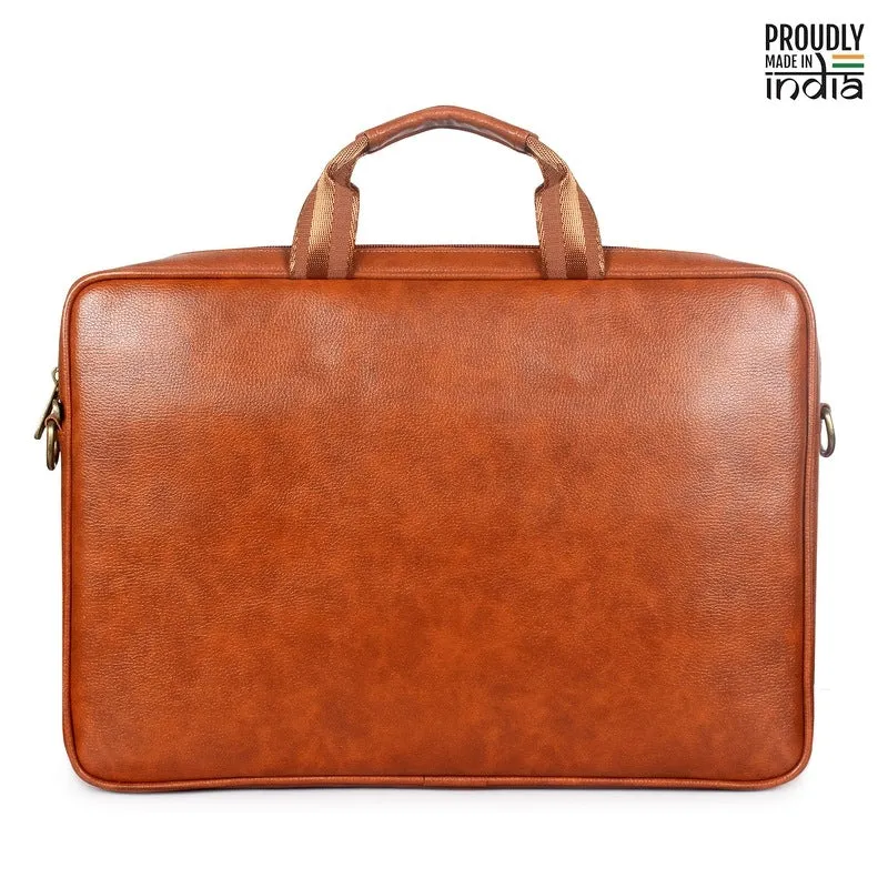 THE CLOWNFISH Unisex Divine Faux Leather 14 Inch Laptop Messenger Bag Briefcase (Tan), Brown
