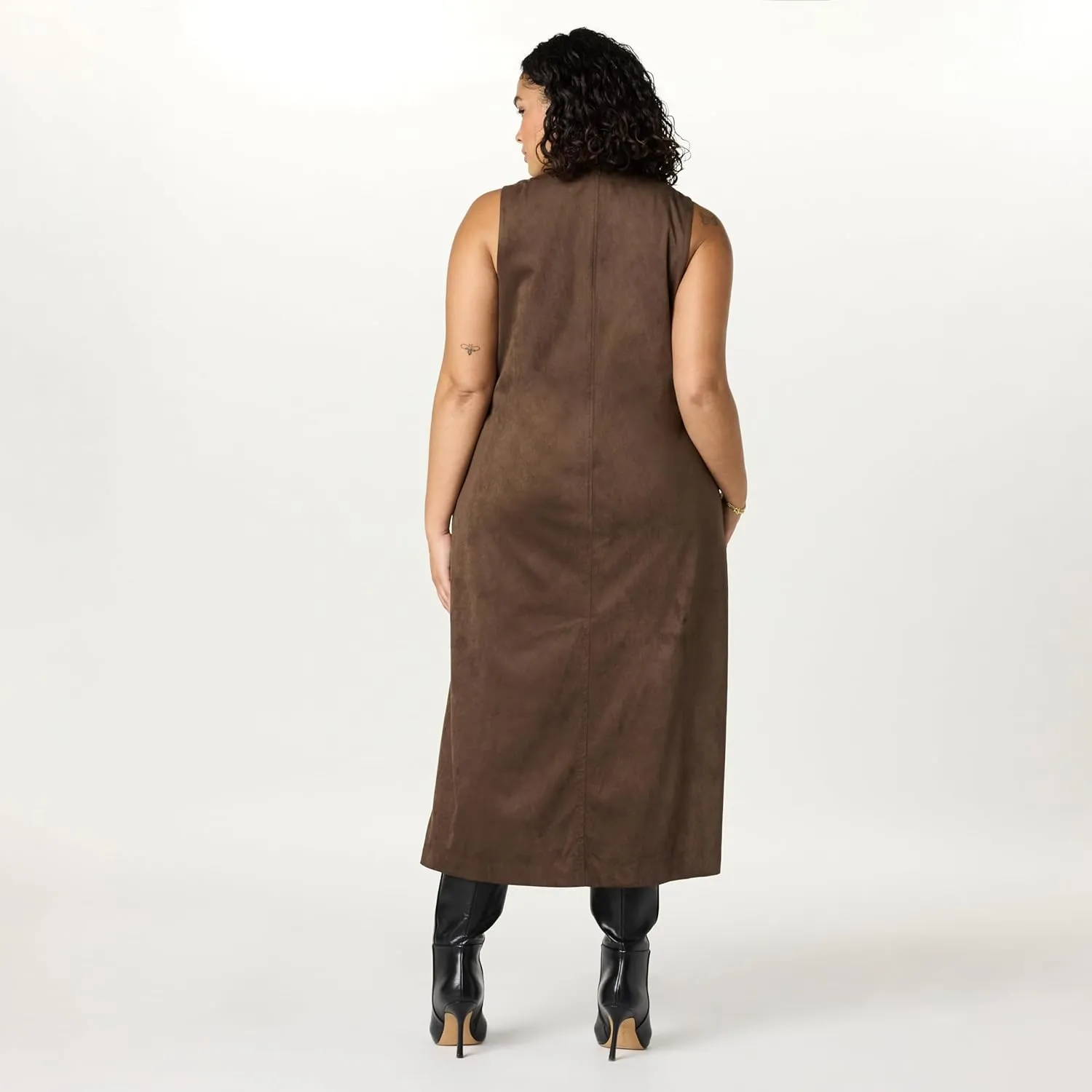 The Drop Women's Mina Faux Suede Maxi Dress with Front Slit Detail